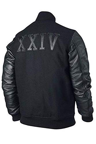 Kobe Destroyer XXIV Michael B Jordan Adonis Creed Battle Varsity Black Real Sheepskin Leather Sleeves Jacket (2XL)