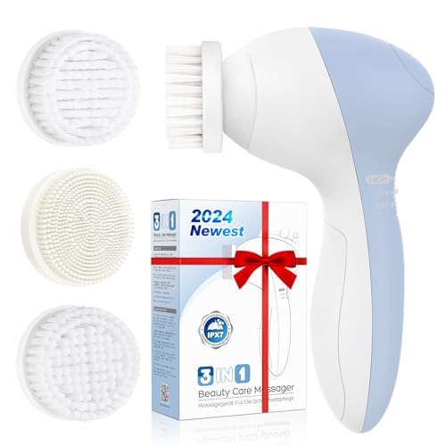 Facial Cleansing Brush Face Scrubber: COSLUS 3 in1 JBK-D Electric Exfoliating Spin Cleanser Device Waterproof Deep Cleaning Exfoliation Rotating Spa Machine - Electronic Skin Care Wash Spinning
