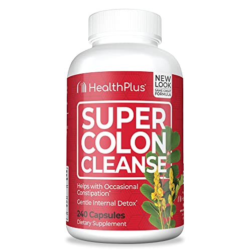 Health Plus Super Colon Cleanse 10 Day Gentle Gut Cleanse Detox, Psyllium Husk, Probiotics for Constipation Relief & Digestive Support, 240 Capsules