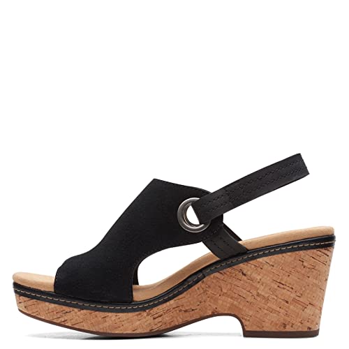 Clarks Giselle Sea Wedge Sandal, Black Suede, 10 Medium