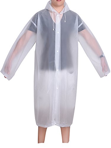 Mudder Adult Portable Raincoat Rain Poncho with Hoods and Sleeves (White)