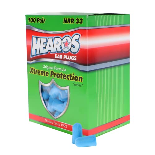 HEAROS Xtreme Foam Earplugs, 33dB NRR Ear Plugs, 100 Pairs, Foam Ear Plugs Noise Reduction & Hearing Protection