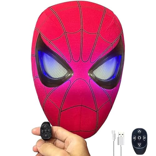 Spider Hero Mask with Moving Eyes, Realistic Spider Hero Full Mask Cosplay Remote Control Movable Mechanical Eyes, Wearable Movie Prop Mask for Birthday Halloween And Christmas Gift