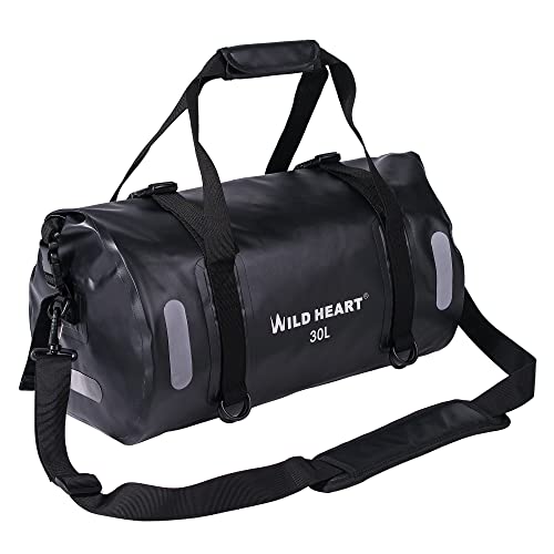 WILD HEART Waterproof Bag Duffel Bag 20L 30L 40L with Welded Seams Shoulder Straps, Mesh Pocket for Kayaking, Camping, Boating,Bicycle,Motorcycle 20L Black