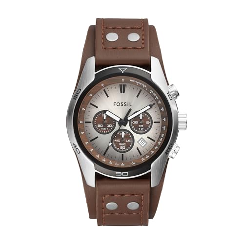 Fossil Men's Coachman Quartz Stainless Steel and Leather Chronograph Watch, Color: Silver, Brown (Model: CH2565)