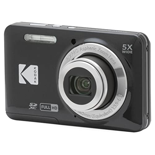 KODAK PIXPRO FZ55-BK 16MP CMOS Sensor Digital Camera 5X Optical Zoom 28mm Wide Angle 1080P Full HD Video 2.7' LCD Vlogging Camera (Black)