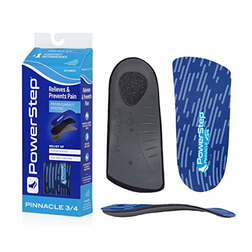 PowerStep Insoles, Pinnacle 3/4 Thin, Arch Pain Relief Insole, For Tight Shoes, Arch Support Orthotic For Women and Men, M7-8/W9-10