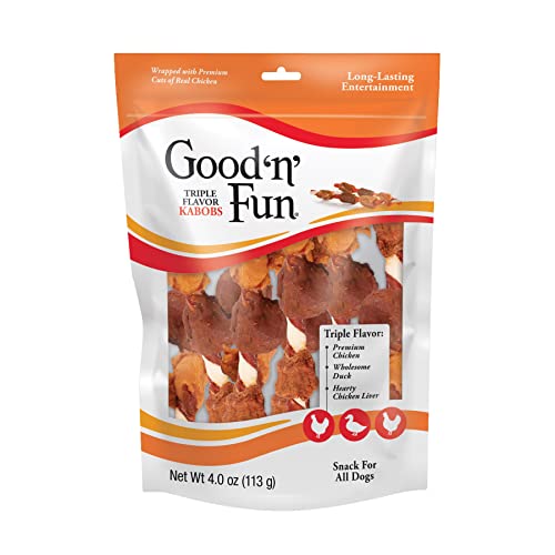 Good'n'Fun Triple Flavored Rawhide Kabobs for Dogs, 1 Pack, 4 oz