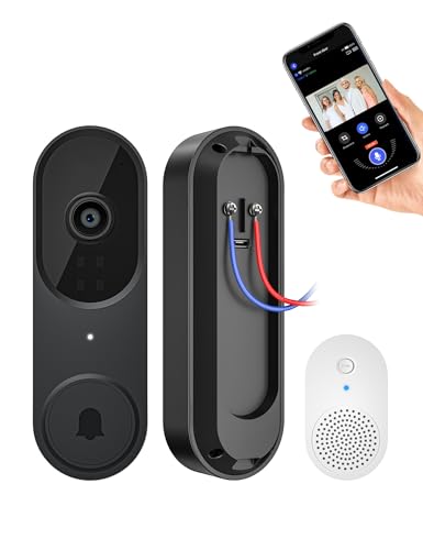 SHARKPOP 1080P Wired Doorbell Camera, Included Chime Ringer, Smart WiFi Video Doorbell, Home Security Cameras with Human Detection, 2-Way Audio, IR Night Vision, Cloud Storage (Wiring Required)