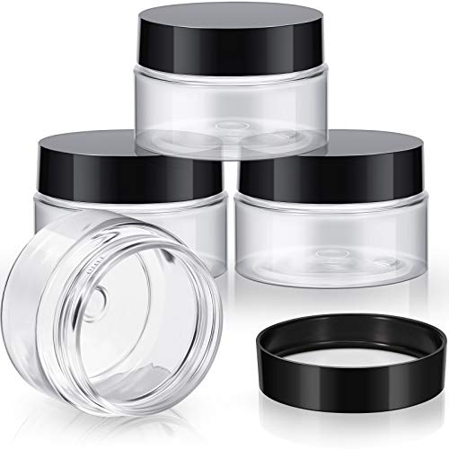 Patelai 4 Pieces Round Clear Wide-mouth Leak Proof Plastic Container Jars with Lids for Travel Storage Makeup Beauty Products Face Creams Oils Salves Ointments DIY Making or Others (Black,1 Ounce)