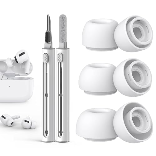 Pohgelan Compatible with AirPods Pro 2nd/1st Generation Replacement Ear Tips,with Noise Reduction Hole & Built-in dust Guard Screen,for USB-C Charging Case with Cleaner kit -3 Sizes (S/M/L)-Whiite