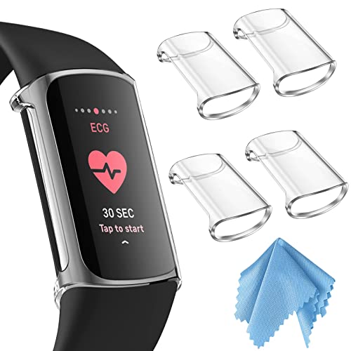 Fintie 4-Pack Case Compatible with Fitbit Charge 6/5 (Not for Charge 4/3), Full-Around Screen Protector TPU Case Cover Bumper Shell Accessories, Clear