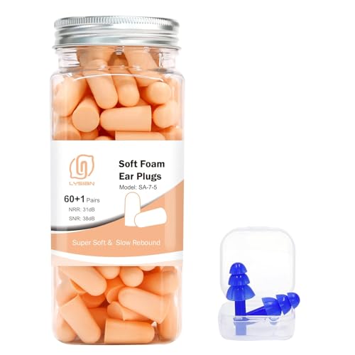 LYSIAN Flesh Color Foam Ear Plugs for Sleeping - 60 Pairs 38dB SNR Noise Reduction Earplugs with Reusable Silicone Earplug Ultra Soft Hearing Protection for Snoring, Work, Shooting and All Loud Events