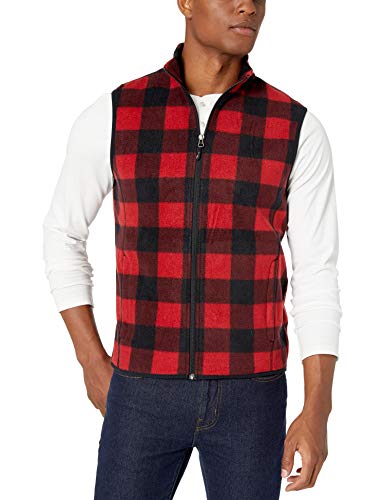 Amazon Essentials Men's Full-Zip Polar Fleece Vest-Discontinued Colors, Red Buffalo, Large