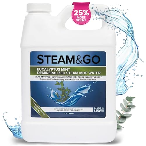 Steam & Go - Demineralized Water for Steam Cleaner, PVC-Free Floor Cleaner Liquid Compatible With Any Steam Mop, Ready-to-Use Multisurface Cleaner, Scented Mop Solution, Eucalyptus Mint, 32 oz