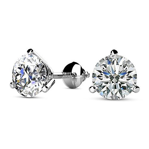 2 Carat IGI Certified Natural Round Brilliant Solitaire Diamond Stud Earrings for Women 14K White Gold 3 Prong Martini Cocktail Screw Back (G-H Color SI2-I1 Clarity)