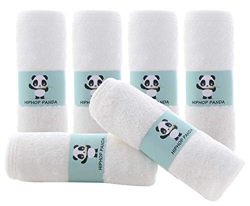 HIPHOP PANDA Baby Washcloths, Rayon Made from Bamboo - 2 Layer Ultra Soft Absorbent Newborn Bath Face Towel - Reusable Baby Wipes for Delicate Skin - White, 6 Pack