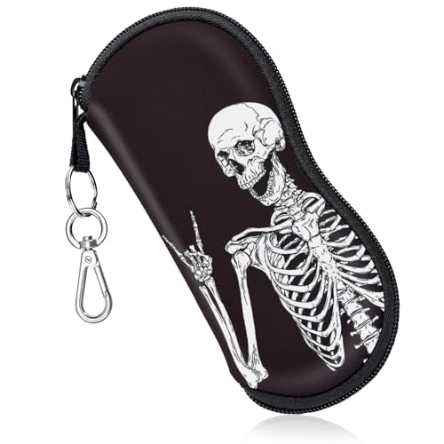 Swooflia Sunglass Glasses Eyeglass Case Bag, Soft Reading Glass Pouch for Kids Women Men Black Skeleton Skull Funny Neoprene Travel Extra Large Slim Cases with Clip Zipper