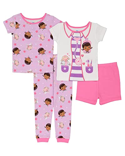 Disney Girls' Doc McStuffins 4-Piece Snug-Fit Cotton Pajamas Set, Doc's Uniform Lambie, 4T