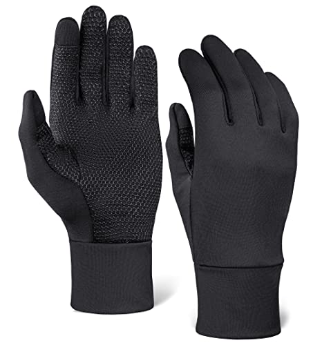 Tough Outdoors Touch Screen Running Gloves - Black Winter Glove Liners for Texting, Cycling, Driving, Exercise & Sports - Thin, Lightweight & Warm Cold Weather Thermal Touchscreen Gloves - Grippy Palm