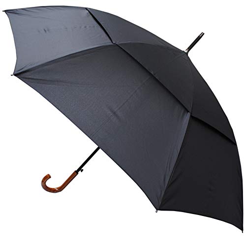 COLLAR AND CUFFS LONDON - Windproof Extra Strong - StormDefender City XL Umbrella - Vented Double Canopy - Auto Open - Wood Effect Hook Handle - Black