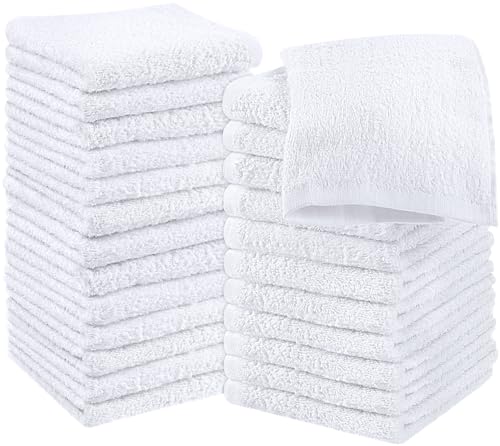 Utopia Towels Cotton Washcloths Set - 100% Ring Spun Cotton, Premium Quality Flannel Face Cloths, Highly Absorbent and Soft Feel Fingertip Towels (24 Pack, White)