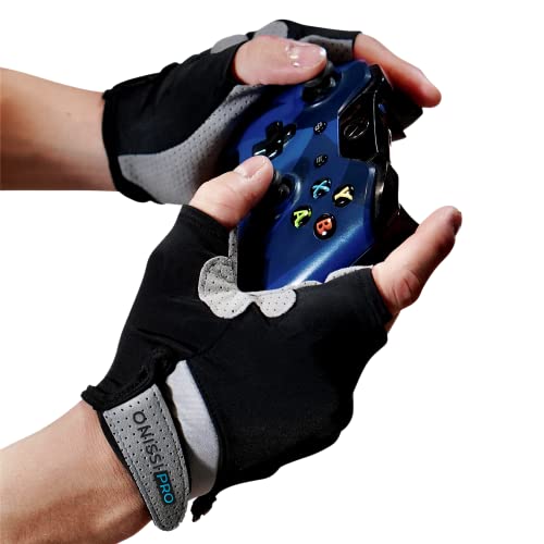 ONISSI Pro Gaming Gloves for Sweaty Hands|Gamer Grip Gloves for Video Games|Sim Racing Gloves for Men and Women|Anti Sweat, Half Finger Gaming Gloves for PS4/PS5/Xbox/Computer/PC/VR/Mobile/Sim Racer