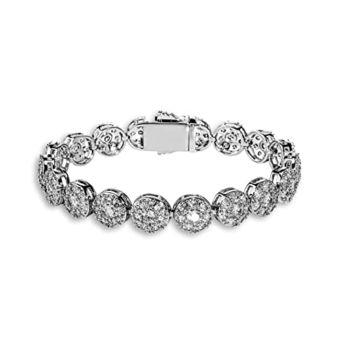 TOPGRILLZ Hip Hop 18K Iced Out CZ Zircon Solitaire Cluster Lab Diamond Tennis Link Bracelet (Silver 8')