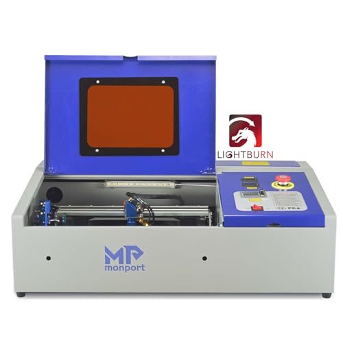 Monport 40W 2.0 Laser Engraver (8' X 12'), Lightburn Compatible CO2 Laser Engraver & Cutter with Adjustable Laser Head, Air Assist, Red Dot Guidance, 3 LED Monitor Display and Water Cooling System