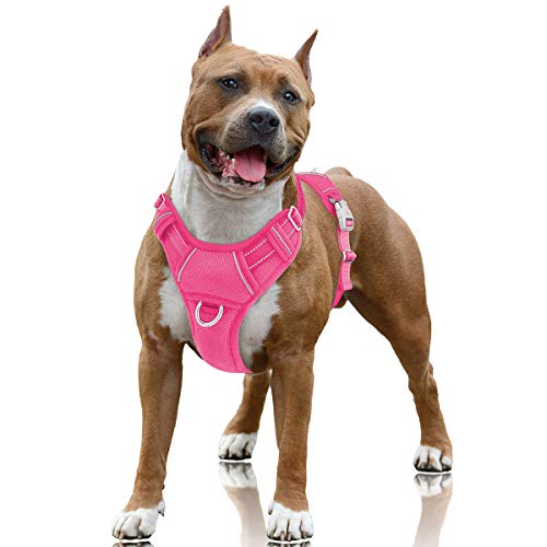 BARKBAY No Pull Dog Harness Large Step in Reflective Dog Harness with Front Clip and Easy Control Handle for Walking Training Running with ID tag Pocket(Pink,L)