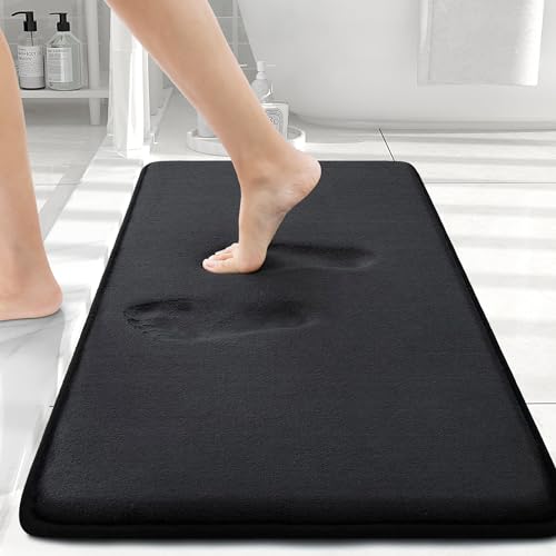 smiry Memory Foam Bath Mat, Extra Soft Absorbent Bathroom Rugs Non Slip Bath Rug Runner for Shower Bathroom Floors, 24' x 16', Black