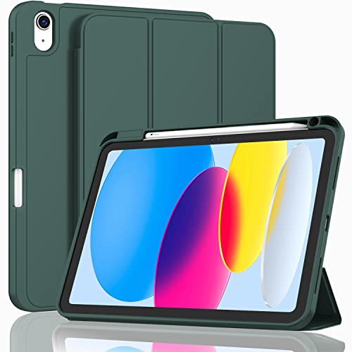ZryXal New iPad 10th Generation Case 10.9 Inch 2022 with Pencil Holder, Smart iPad Case with Soft TPU Back [Support Auto Wake/Sleep] (New Midnight Green)