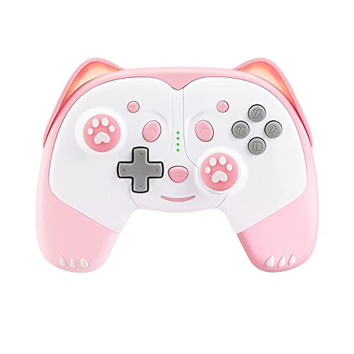 SIMGAL Wireless Controller Compatible with Nintendo Switch/Switch Lite, Cute Cat Bluetooth Pro Controller with Turbo, Motion, Vibration, Wake-up, Headphone Jack and Breathing LED Light (Pink)