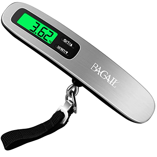 BAGAIL Digital Luggage Scale, Hanging Baggage Scale with Backlit LCD Display, Travel Weight Scale, Portable Suitcase Weighing Scale with Hook, 110 Lb Capacity, Battery Included-Silver