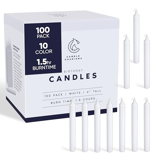 Candle Charisma 100 White Spell Candles - 4' Unscented Paraffin Chime Candles, Smokeless & Dripless, Colored Candles, Long Burn Time 0.43' Thick Taper Candles for Rituals, Witchcraft and Parties