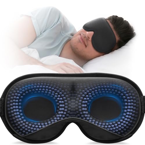 YFONG Weighted Sleep Mask, Women Men 3D Blocking Lights Sleeping Mask (4.2oz/120g), Pressure Relief Night Sleep Eye Mask with Adjustable Strap, Eye Cover Blindfold for Travel Nap Yoga, Black