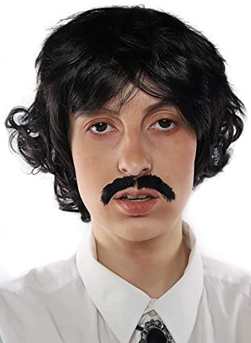 ALLAURA Vote Pedro Wig Costume Wig | Black Wigs + Fake Mustache | 70s Shag Beatles Sonny Halloween Costumes Adults | Pablo Costume Compatible with Pedro Wig — Pedro from Napoleon Movie Costume Wig