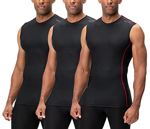 DEVOPS 3 Pack Men's Athletic Compression Shirts Sleeveless (X-Large, Black/Black/Black)
