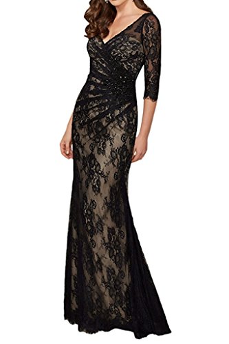 Vampal Black V Neck Lace Overlay Mother Of The Bride Dress With Half Sleeves 20W Black