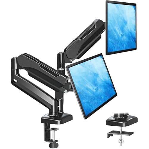 MOUNTUP Dual Monitor Stand for Desk, Adjustable Gas Spring Double Monitor Mount Holds 4.4-17.6 lbs and 13-32 Inch Screens, Monitor Arms for 2 Monitors, VESA 75x75 100x100 with C-clamp& Grommet MU0005