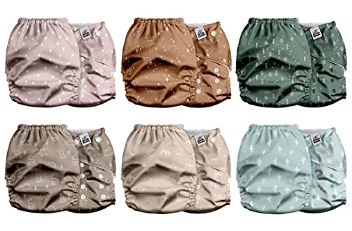 Mama Koala 2.0 Cloth Diapers for Babies with AWJ Lining, 6 Pack with 6 Bamboo Cloth Diaper Inserts - Reusable and Washable Pocket Diapers(Simply Neutrals)