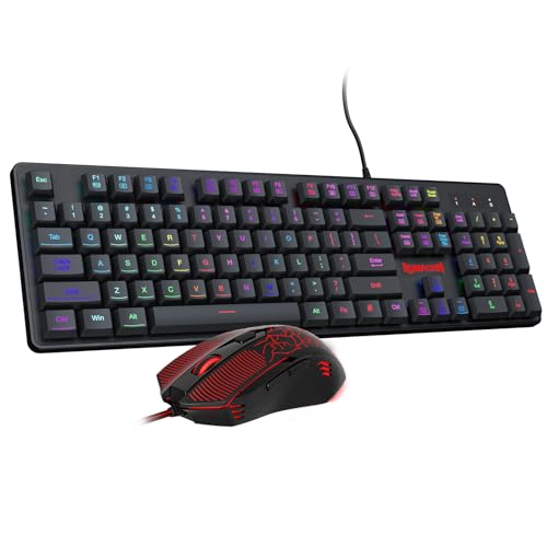 Redragon Gaming Keyboard and Mouse, RGB Gaming Keyboard and 3200 DPI Mouse Combo with 26-Key Anti-Ghosting, Plug & Play to PC, Laptop, Windows, S107【Newest】