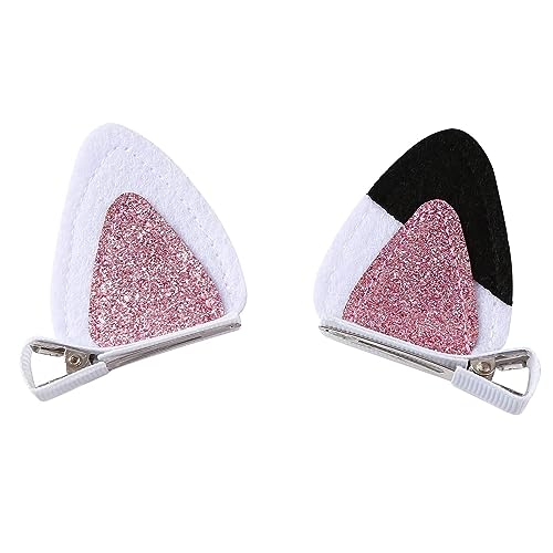 BaaSid Cat Ears Hair Clips for Girls Cute Glitter Accessories Toddlers Pins Halloween Costume Party Supplies White & Pink 2 Count (Pack of 1)