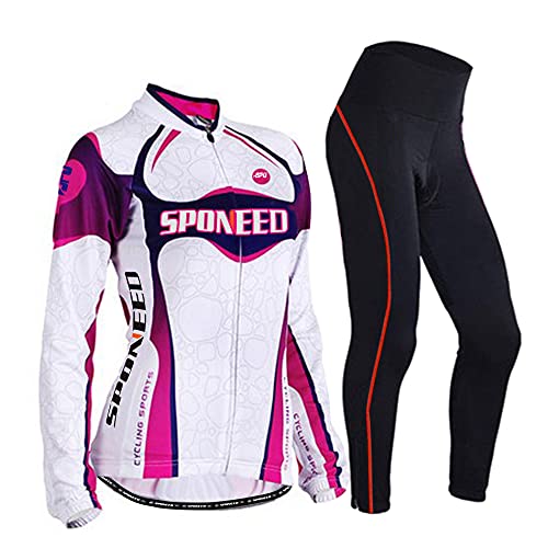 sponeed Women's Cycle Jersey Bike Clothing Gel Padded Long Sleeve Nobility Size L US Purple