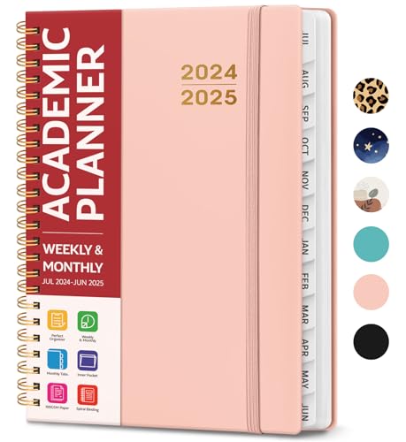 Academic Planner 2024-2025 For Women & Men, Monthly and Weekly Calender Planner, Jul 2024 - Jun 2025, A5 (6.3' x 8.5'), Teacher Planner 2024-2025 with Tabs, Ideal for Office School Supplies-Style1-Pink