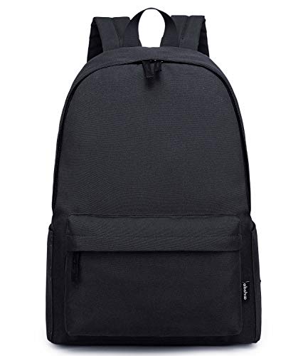 abshoo Lightweight Casual Unisex Teen Boys Girls Backpack for School Solid Color Women Men Boobags (Black)