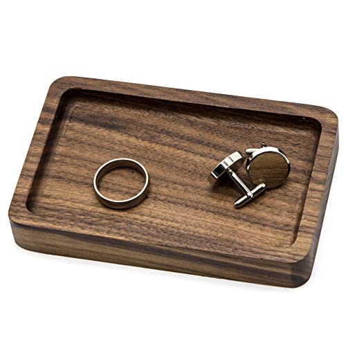 MUUJEE Ring Dish - Engraved Rectangle Wood Tray Small Jewelry Dish 5 Year Wedding Anniv Gifts Ideas - 5.5' x 3.5' (Blank Ring Dish)