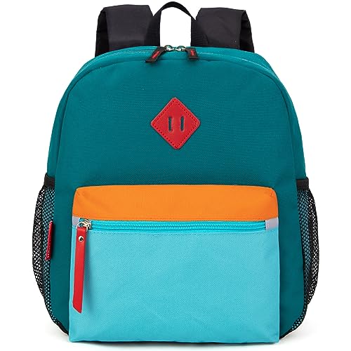 HawLander Preschool Kids Backpack, 12 inch Toddler Backpacks for Boys with Chest Strap, Blue Green