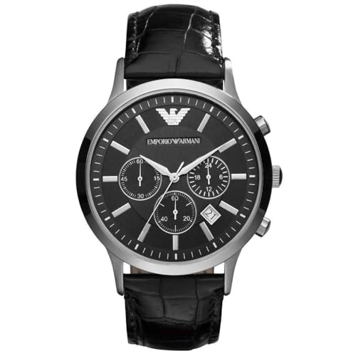 Emporio Armani Men's Chronograph Stainless Steel and Black Leather Watch (Model: AR2447)