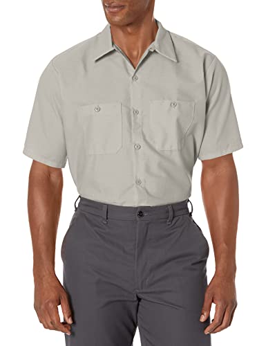 Red Kap Womens Industrial Shirt, Regular Fit, Short Sleeve Work Utility Button Down, Light Grey, Medium US